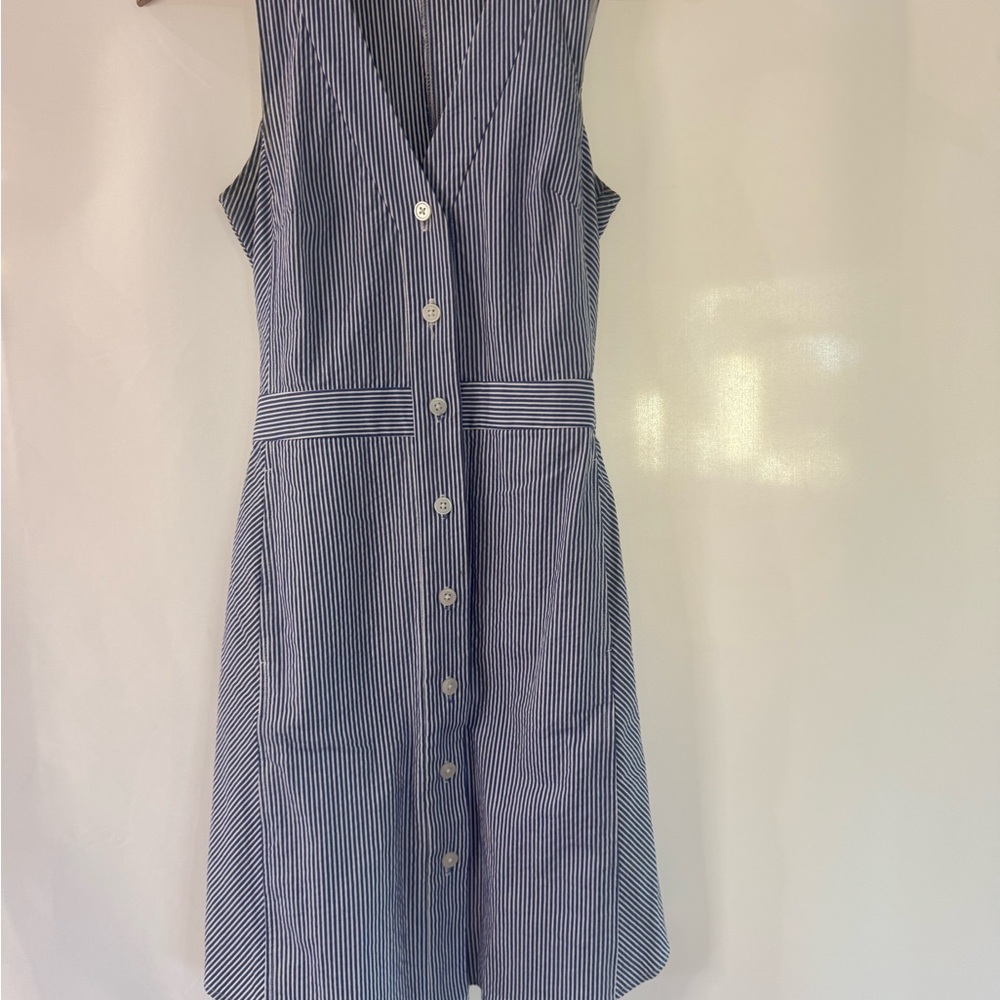 Rachael Ray Light Blue & White Striped Tie-Waist Midi Dress 👗 Spring Dress - Picture 4 of 8